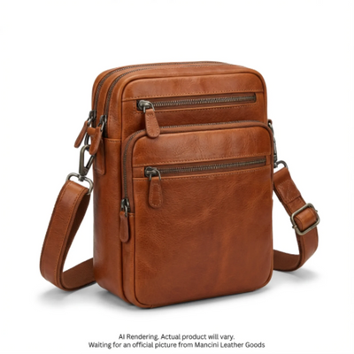 Mancini Double Top Zipper Men's Bag (1410-11-COGNAC)