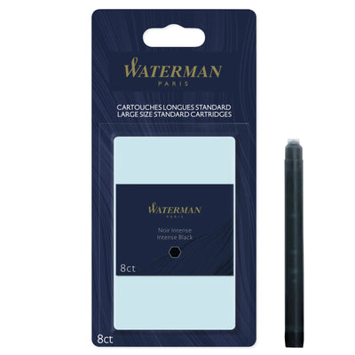 Waterman Fountain Pen Ink Cartridges Long Standard Intense Black 8 Count (S0712991)