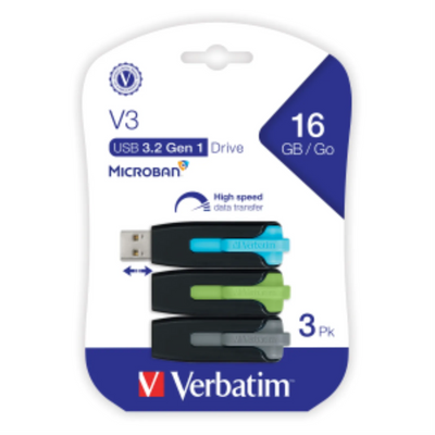 Verbatim 16GB V3 SnG V3 USB 3.0 3pk Blue/Green/Grey (99126)