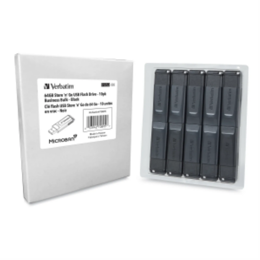 Verbatim 64GB SnG USB Flash Dr Blk Business 10Pk