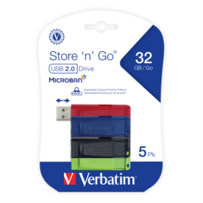Verbatim 32GB SnG USB Flash Drive 5Pk Assort (70897)