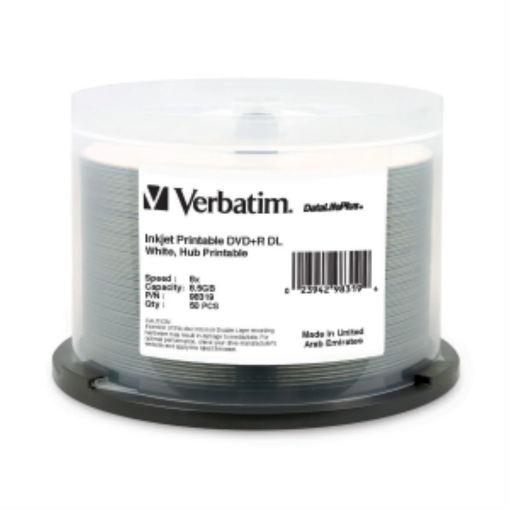Verbatim DVD+R DL 8.5GB 8X DL+ WHT HUB IJ 50PK SP