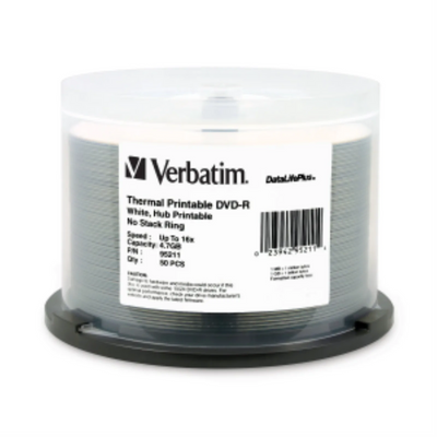 Verbatim DVD-R 4.7GB 16X White Hub Thermal 50PK (95211)