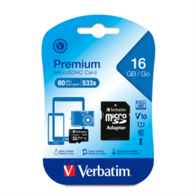 Verbatim 16GB Prem MicroSDHC UHS-I V10 Cls10 Adap (44082)
