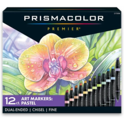 Prismacolor Premier Dual-Ended Art Markers, Chisel and Fine Tips, Pastel Colors, 12 Count (2173306)