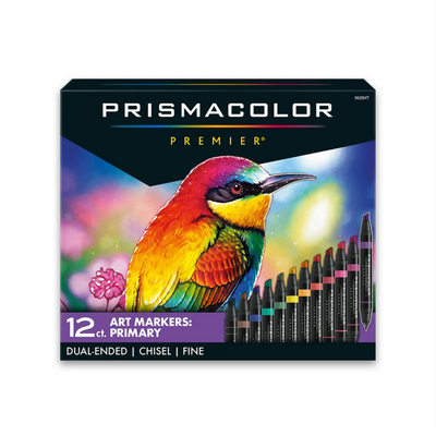 Prismacolor Premier Dual-Ended Art Markers, Chisel Tip and Fine Tip, Primary Colours, 12 Count (3620HT)