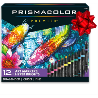 Prismacolor Premier Dual-Ended Art Markers, Chisel Tip and Fine Tip, Hyper Bright Colors, 12 Count (2173307)