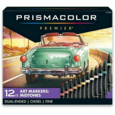 Prismacolor Premier Dual-Ended Art Marker Sets, Mid Tones, Fine and Chisel Tip, 12 Count (2173308)