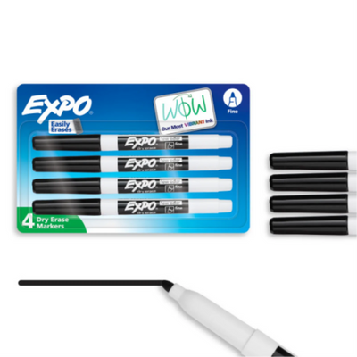 Expo Black Fine Tip Low Odour Dry Erase Markers, 4 Count (2084293)