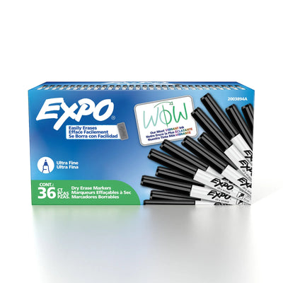 Expo Low Odour Dry Erase Markers Black Ultra Fine Tip 36 Count (2003894A)