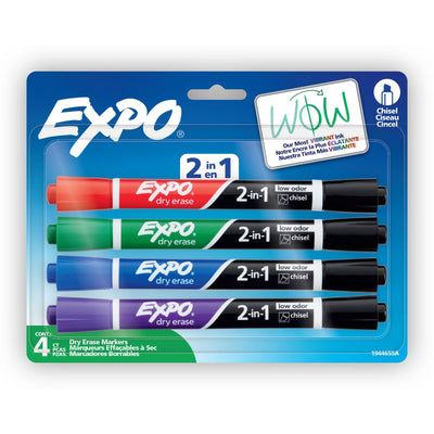 Expo 2-in-1 Dry Erase Markers, Assorted Colours, Chisel Tip, 4 Count (1944655A)