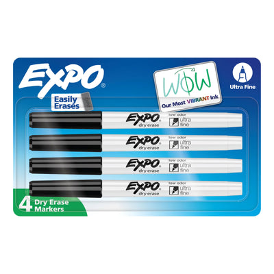 Expo Low Odour Dry Erase Markers Black Ultra Fine Tip 4 Count (2211260)