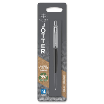 Parker Jotter Ballpoint Pen, Medium Point Blue Ink, Bond Street Black with Chrome Trim (1953207)