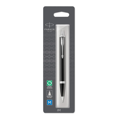 Parker IM Ballpoint Pen Black Lacquer Chrome Trim Medium Point Blue Ink Refill (1975554)