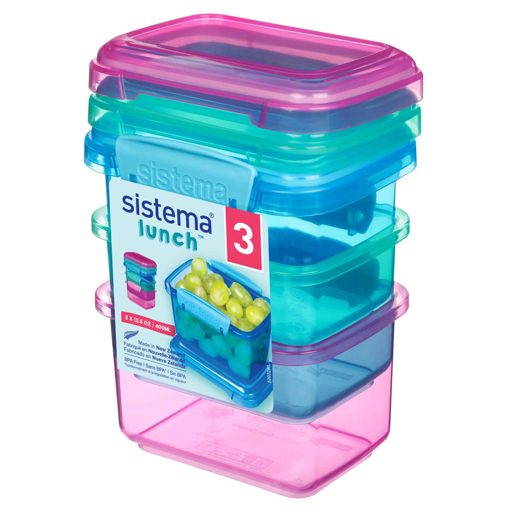 Sistema Lunch Food Storage Containers | 400ml. | Small Snack Pots | BPA-Free Plastic | Assorted Colours | 3 Count