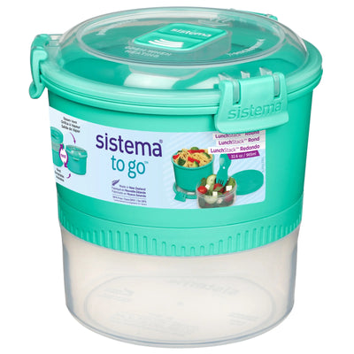 Sistema Lunch Stack To Go Round Container with 2 Compartments & Spork, 965 mL (2136053C)