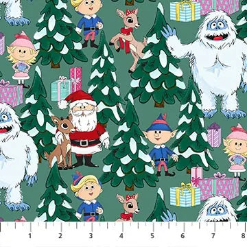 Rudolph the Red Nosed Reideer - Northcott Fabrics - Scene Green - RD1004-75