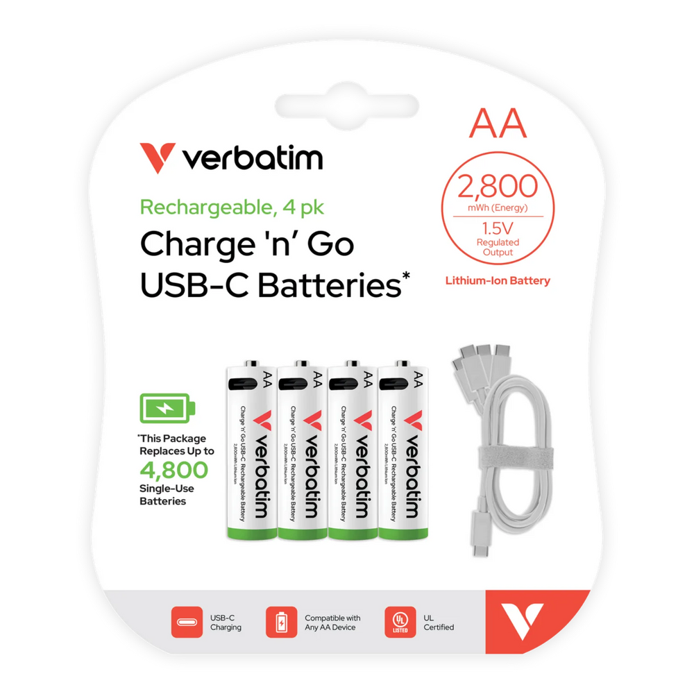 Charge 'n' Go USB-c AA Batteries 4pk