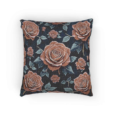 Vintage Rose Woven Pillow | Floral Needlepoint Style, Navy Background