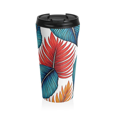 Tropical Leaf Pattern Stainless Steel Travel Mug | Colorful Palm Leaves