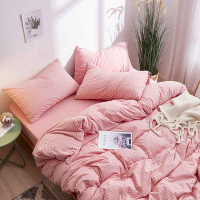 4-Piece 100% Cotton Striped Bedding Set – Japanese Style Tianzhu Cotton Bed Set