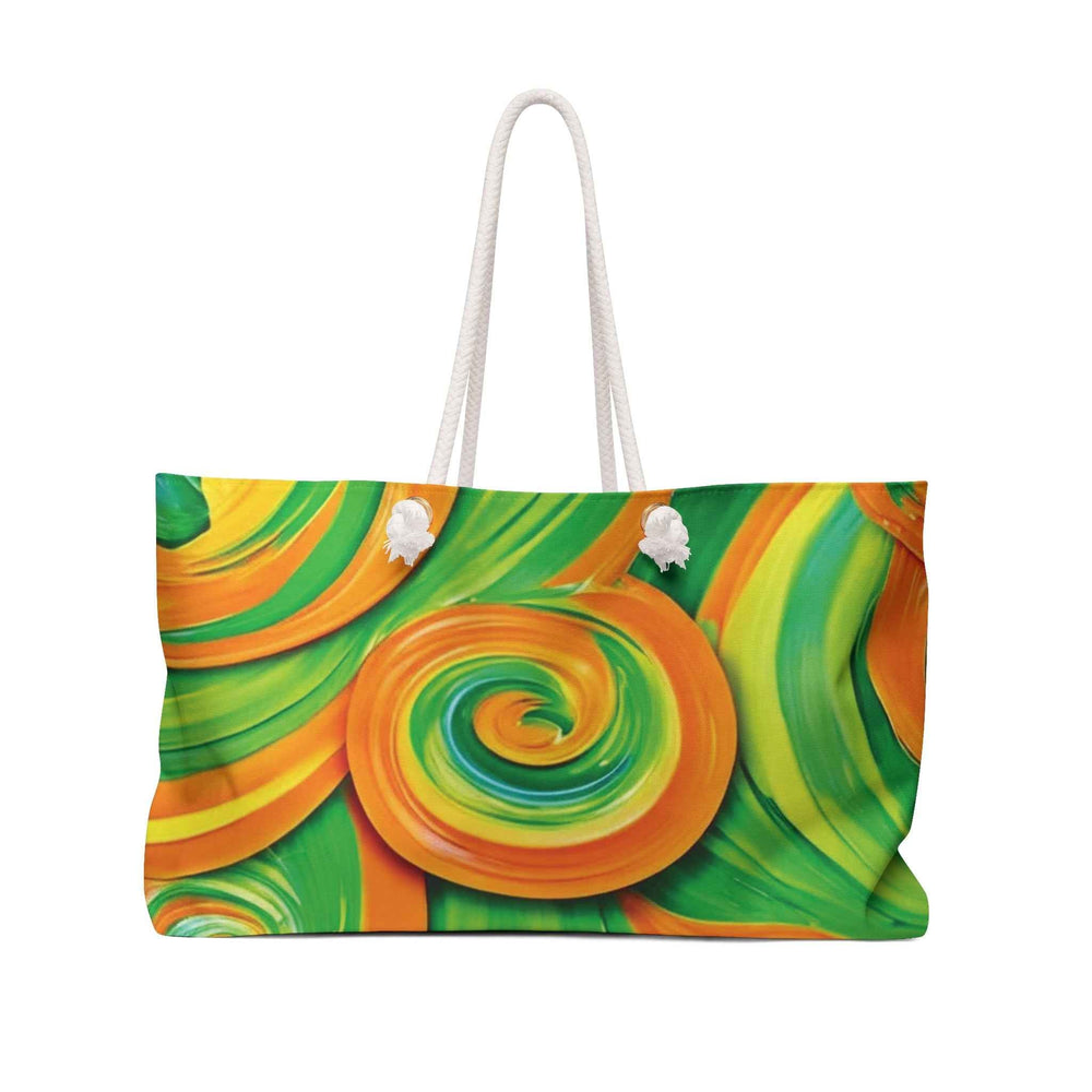 Green Orange Swirl Pattern Weekender Bag | Abstract Beach Tote Bag | Large Tote Bag