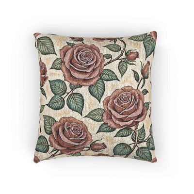 Coussin tissé Rose Vintage | Coussin décoratif floral, décor champêtre