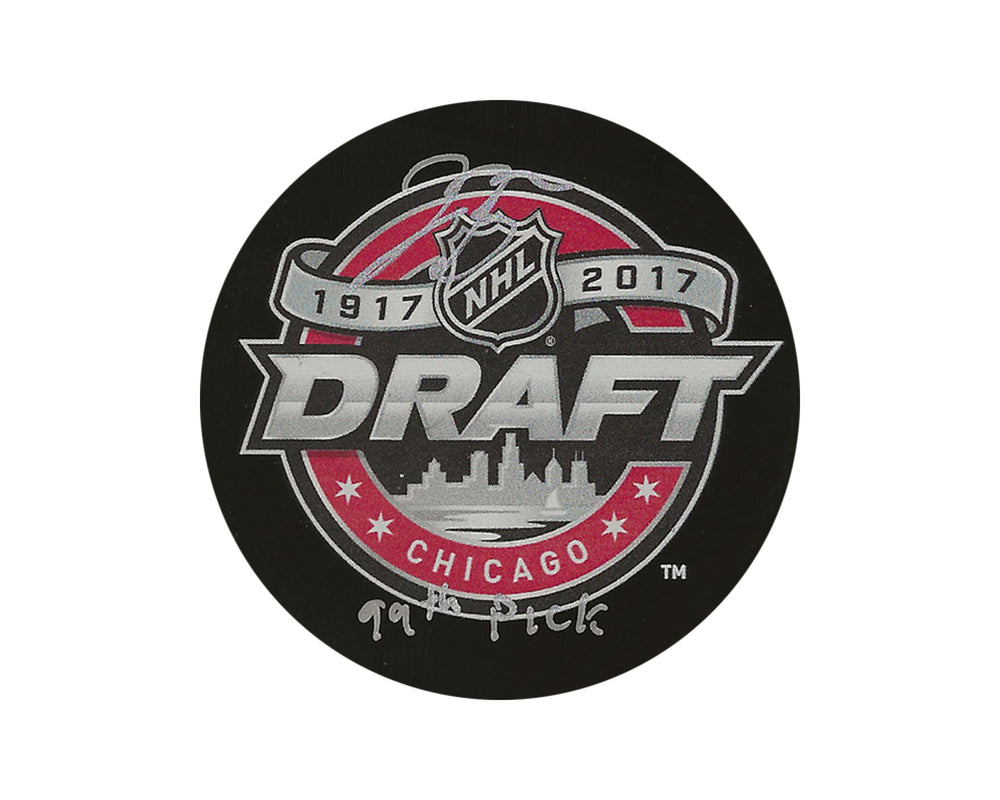 Palet de hockey Jacob Bryson autographié - Repêchage LNH 2017 - Inscription « 99th Pick »