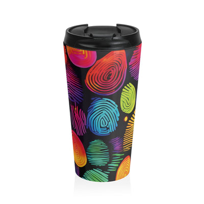 Rainbow Fingerprint Pattern Travel Mug | Colorful Swirl Stainless Steel