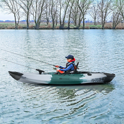 Bateau de pêche kayak Sit-on-top avec porte-cannes et pagaie-gris