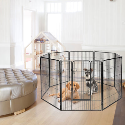 Parc pour chien robuste à 8 panneaux métalliques avec porte - 100 cm