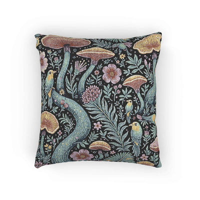 Mushroom and Fern Tapestry Pillow | Woven Decorative Throw Pillow