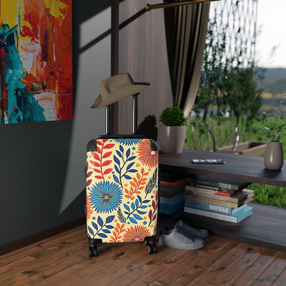 Floral Pattern Carry-On Suitcase – Bright Retro Flowers Luggage Cover