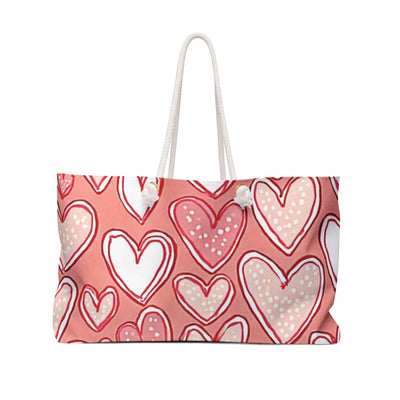 Pink Hand-Drawn Hearts Weekender Bag | Valentine Pattern Tote| Mom on the go bag| Everyday mom bag| Beach Tote Large Bag