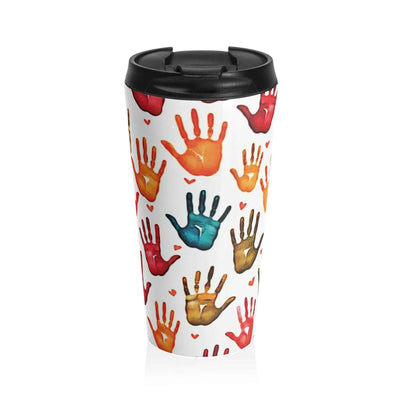 Travel Mug — Colorful Handprint Pattern Stainless Steel Tumbler (Kids & Teachers Gift)