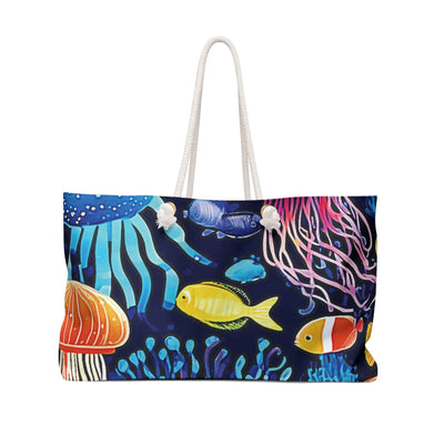 Underwater Tropical Fish Weekender Bag | Ocean Coral Print, Large Tote Bag