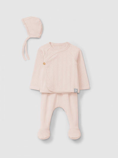 Ensemble trois pièces motif ajour | Rose | Confortable