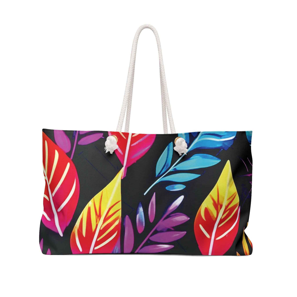Colorful Tropical Leaves Weekender Bag | Neon Leaf Travel, Large Tote Bag