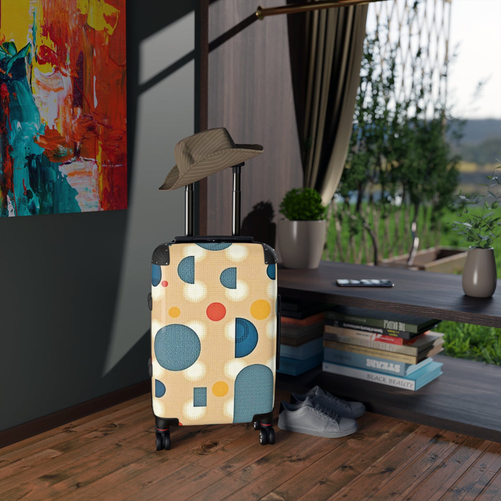 Retro Polka Dot Carry-On Suitcase — Midcentury Blue & Mustard Travel Luggage
