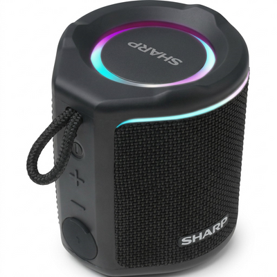 Sharp GX-BT190-BK Ultra-Portable Bluetooth Speakers – IP67 Waterproof & Dustproof, 15-Hour Battery, LED Mood Lighting – Black
