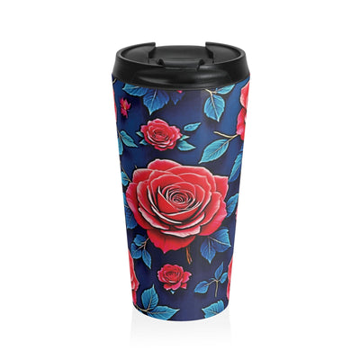 Red Rose Floral Pattern Stainless Steel Travel Mug