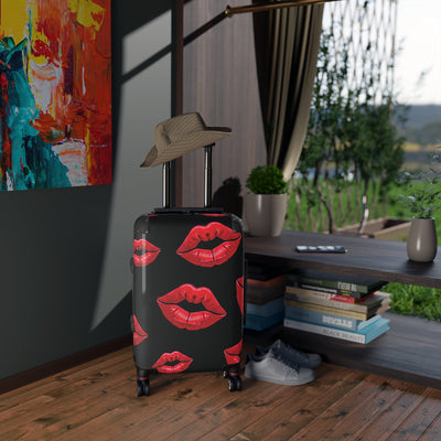 Kiss Print Carry-On Suitcase — Red Lipstick Travel Luggage