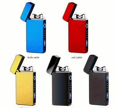 1pc Hot Electric Windproof Metal Lighter, Double Arc Flameless Plasma Rechargeable USB Lighter, LED Power Display Touch Sensor Lighter Christmas Gift