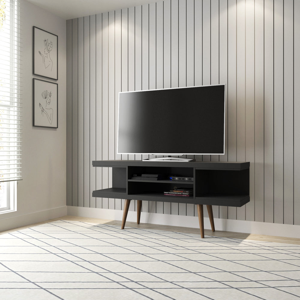 Eureka Moderne Meuble TV de 53.14" avec 4 étagères - Noir/Crème d'érable