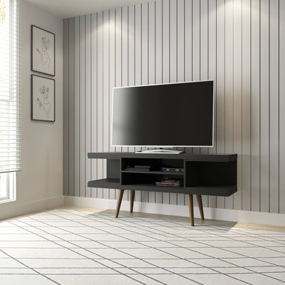 Eureka Moderne Meuble TV de 53.14" avec 4 étagères - Noir/Crème d'érable