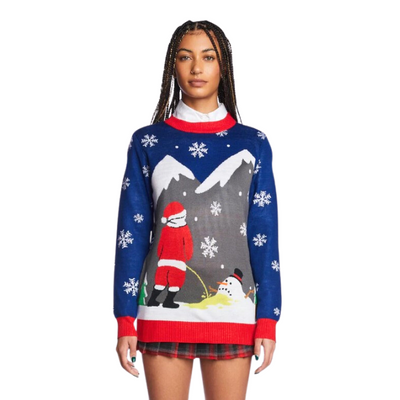 Pull de Noël « Père Noël pissant sur un bonhomme de neige en train de fondre »