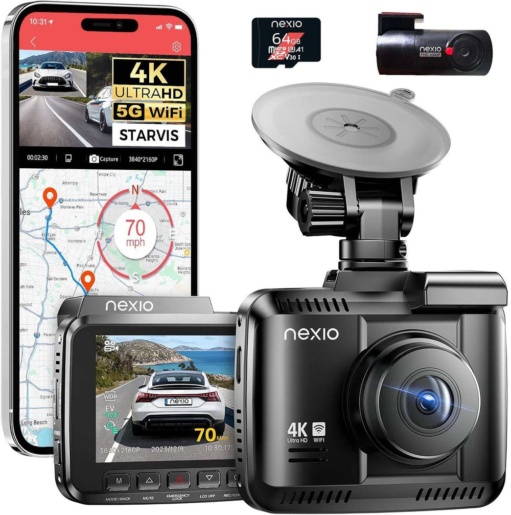 Nexio 4K Front and Rear Dash cam Sony Starvis lense WiFi GPS Builtin 64GB Inc ADAS built-in