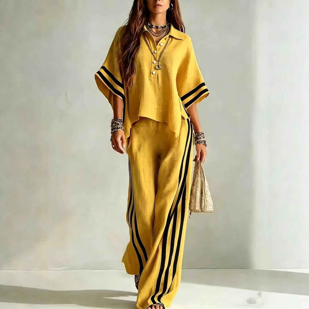 Womens Clothing Short-Sleeve Shirt And Loose Pants Two-Piece Set