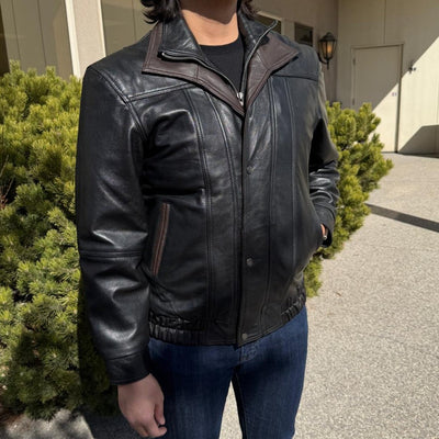 Blouson aviateur en cuir à double col pour homme BOL