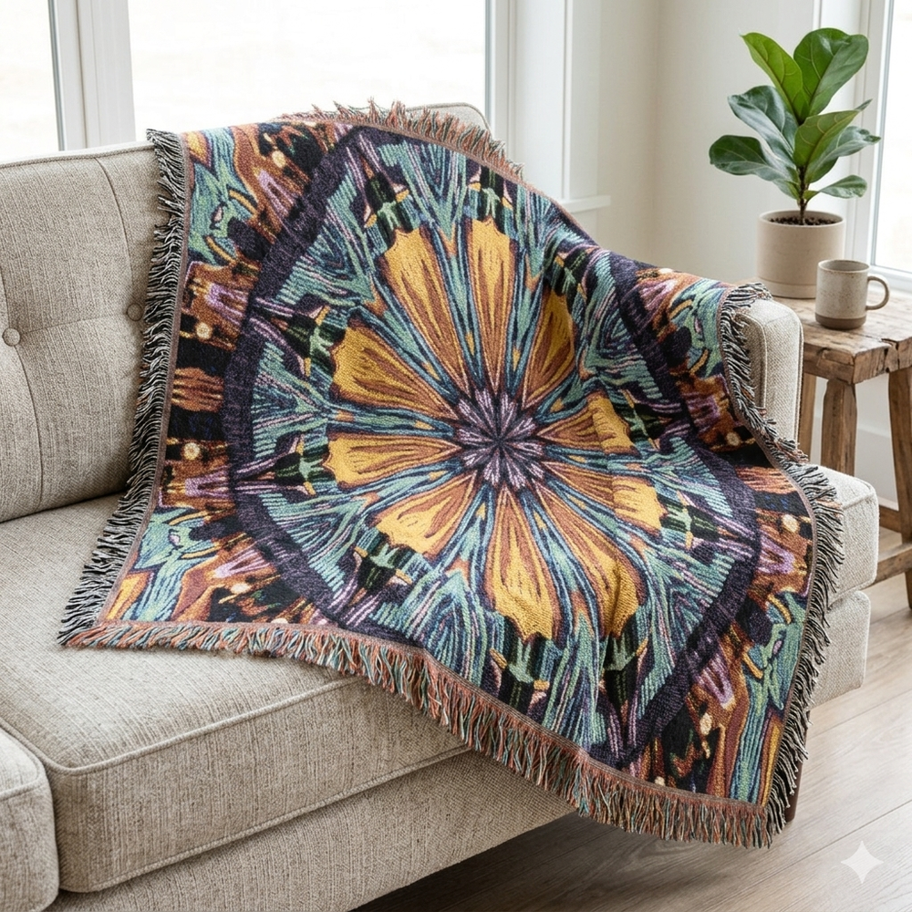 Kaleidoscope Mandala Woven Blanket — Boho Decorative Throw for Living Room & Gift